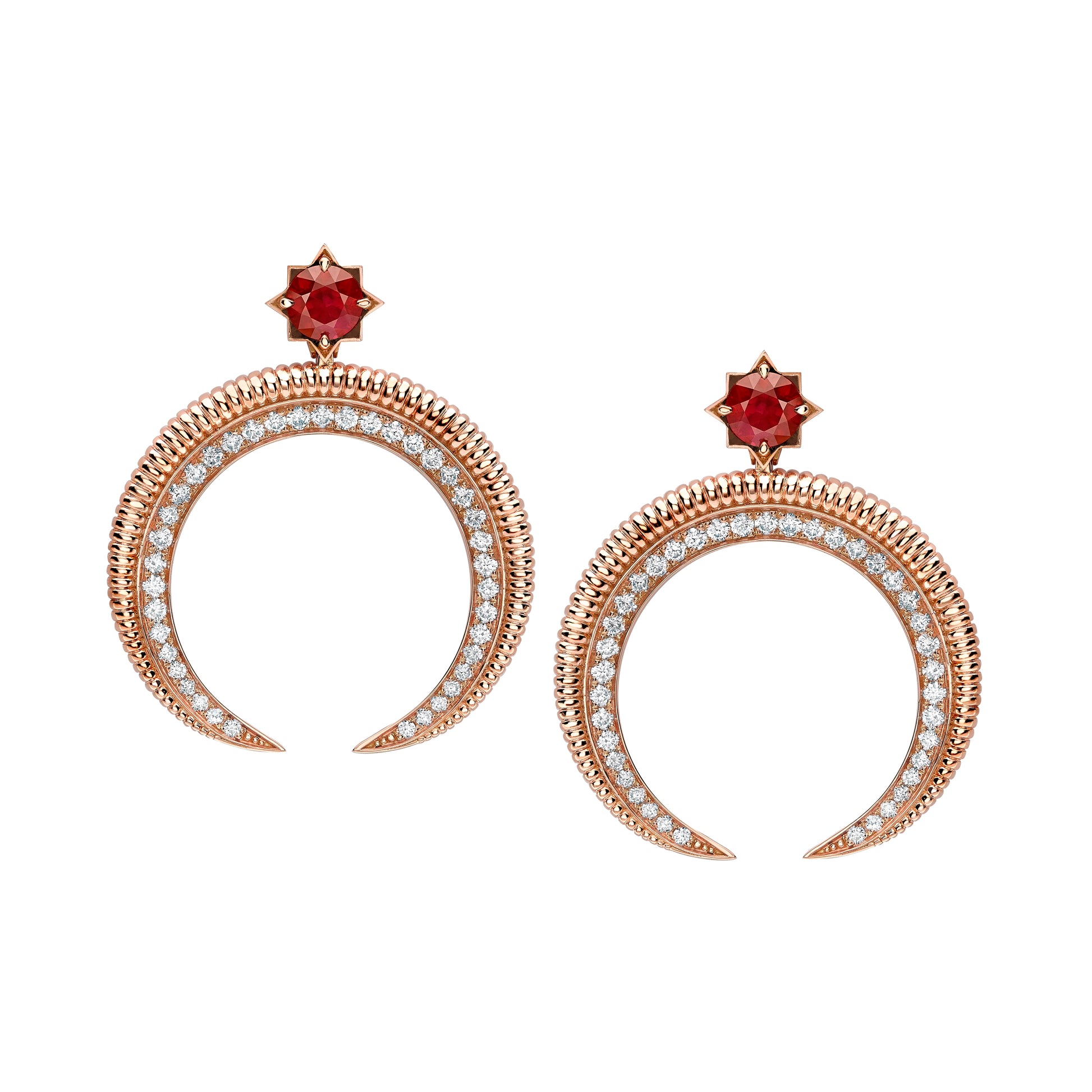 Crescent Rose Gold Ruby & Diamond Earrings | Fabergé