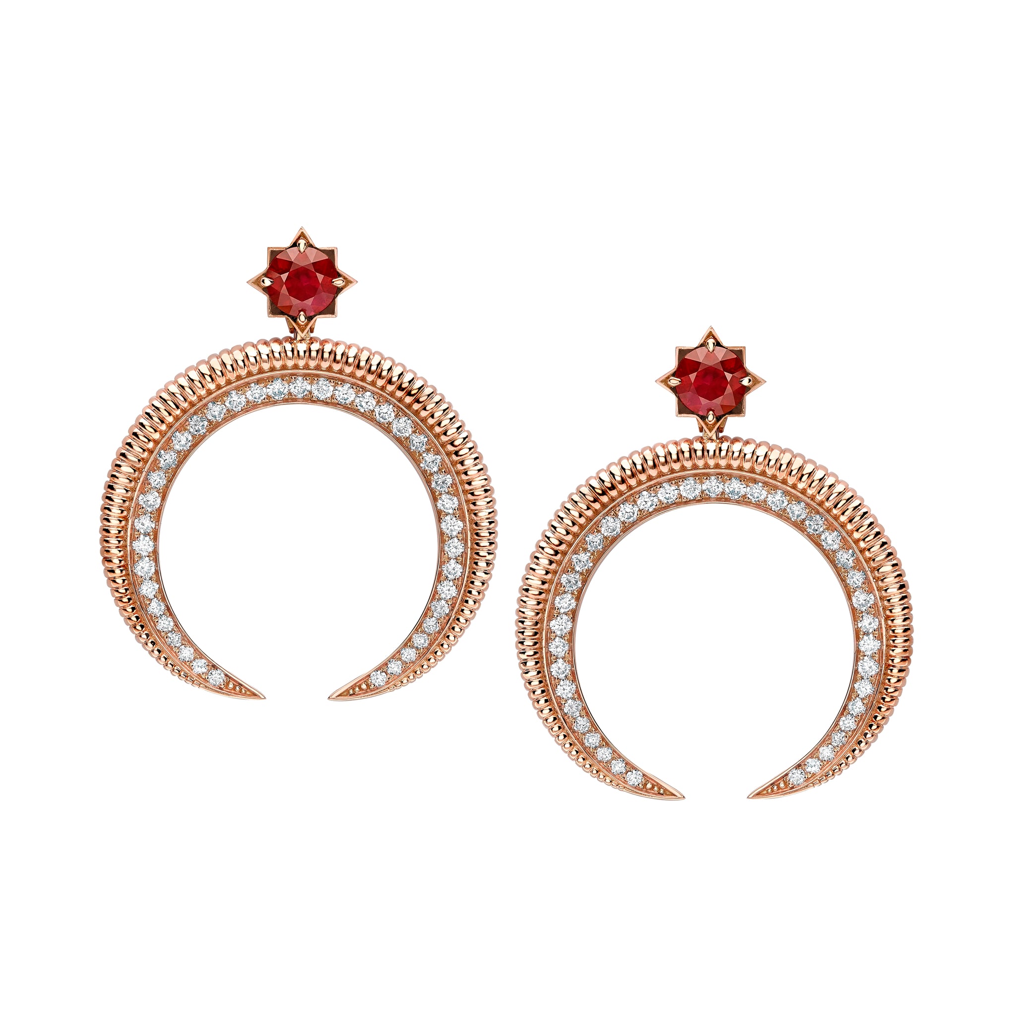 Crescent Rose Gold Ruby & Diamond Earrings | Fabergé