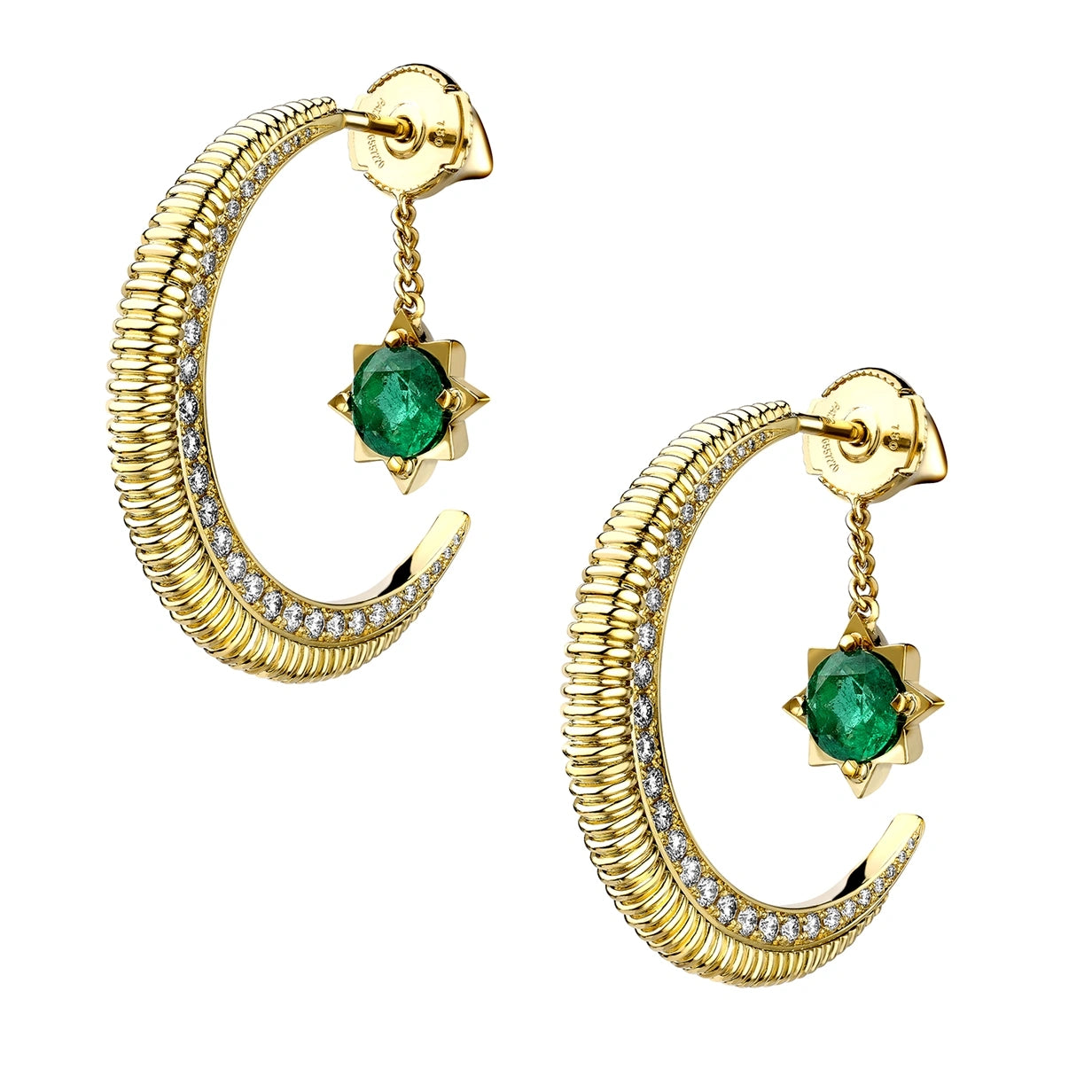 Crescent Yellow Gold Emerald & Diamond Earrings I Fabergé
