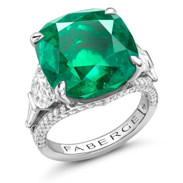 Colours of Love Platinum Cushion Cut Emerald Ring Set With
