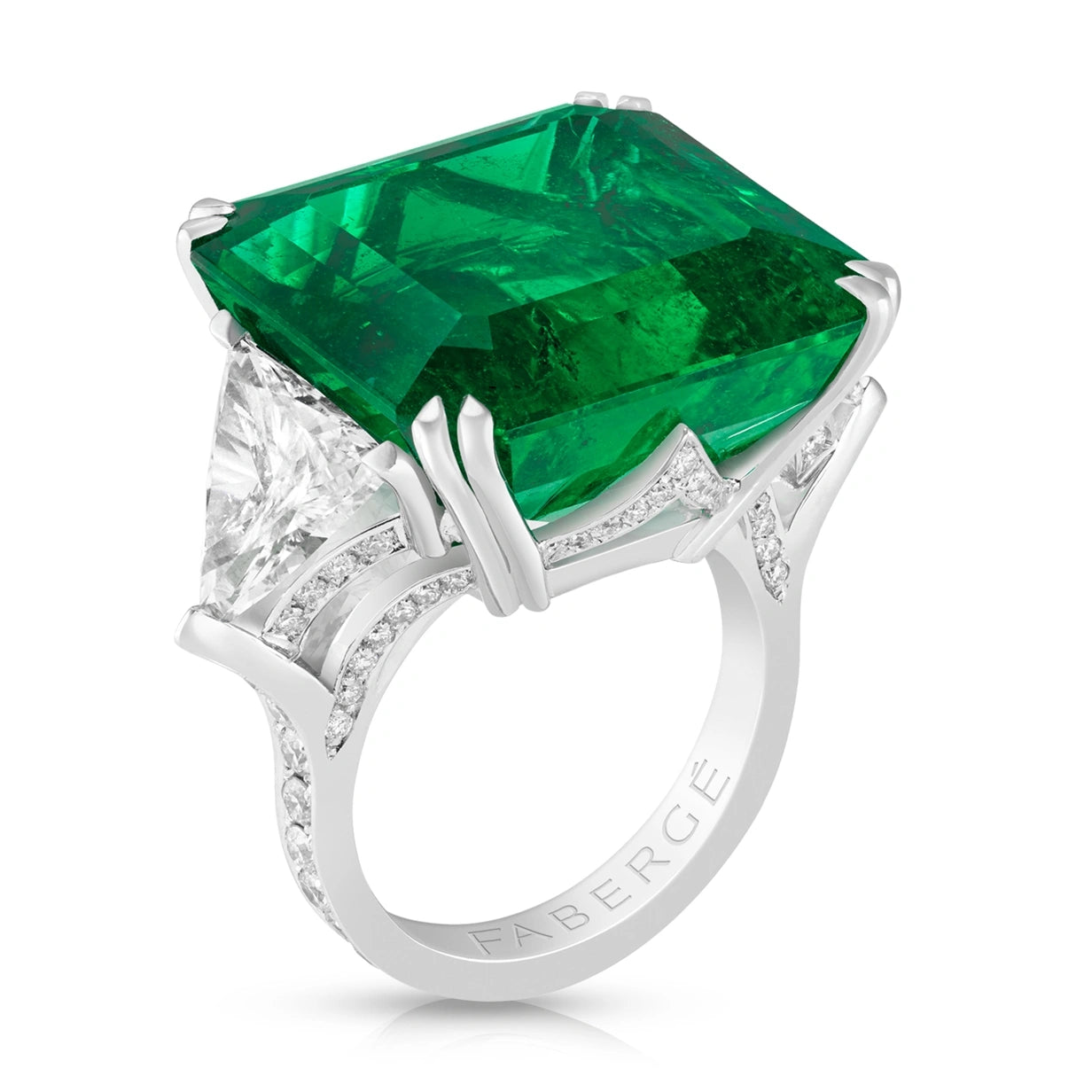 Colours of Love Platinum 25.56ct Emerald Step Cut Ring Set With Diamonds