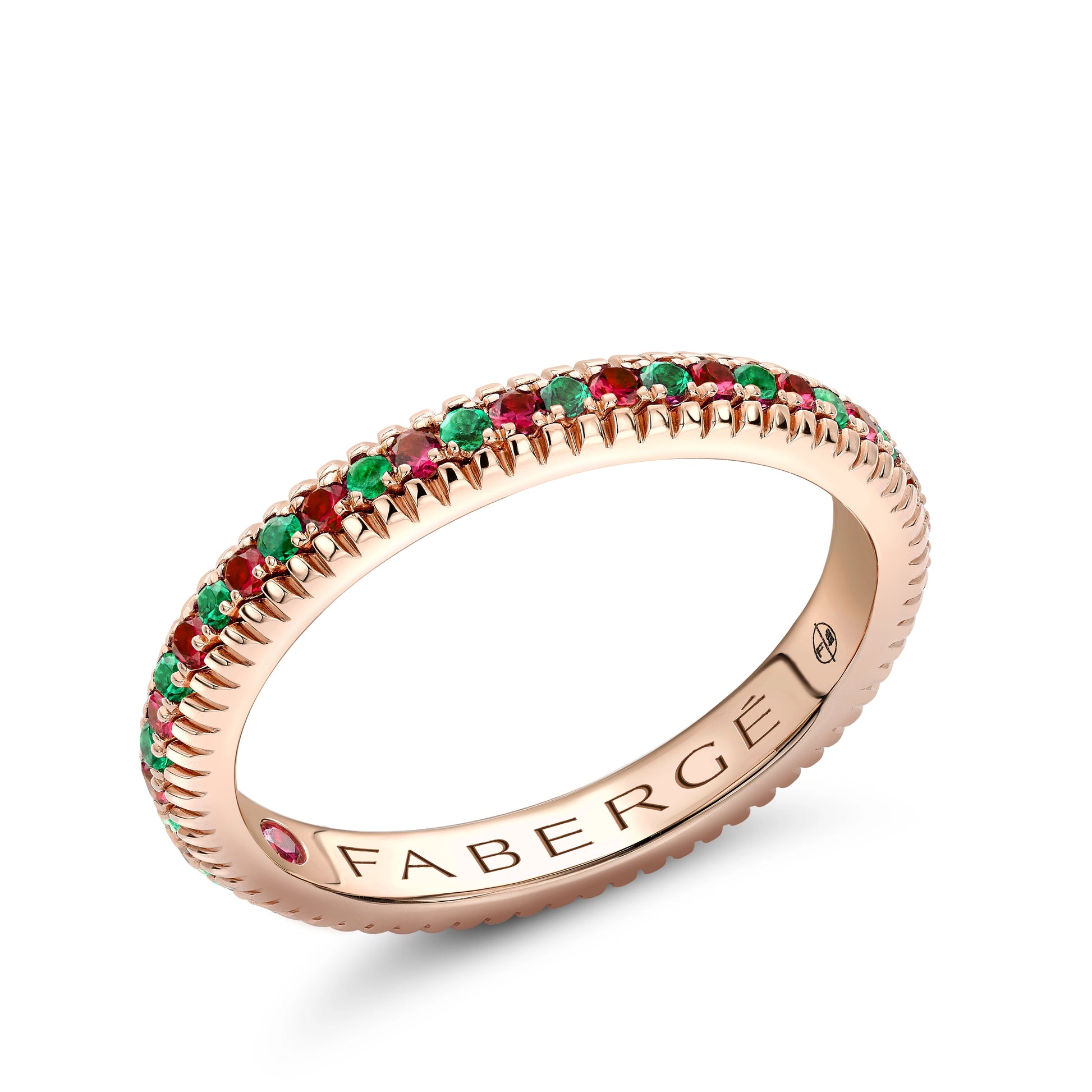 Colours of Love Rose Gold Emerald Ruby Fluted Eternity Ring