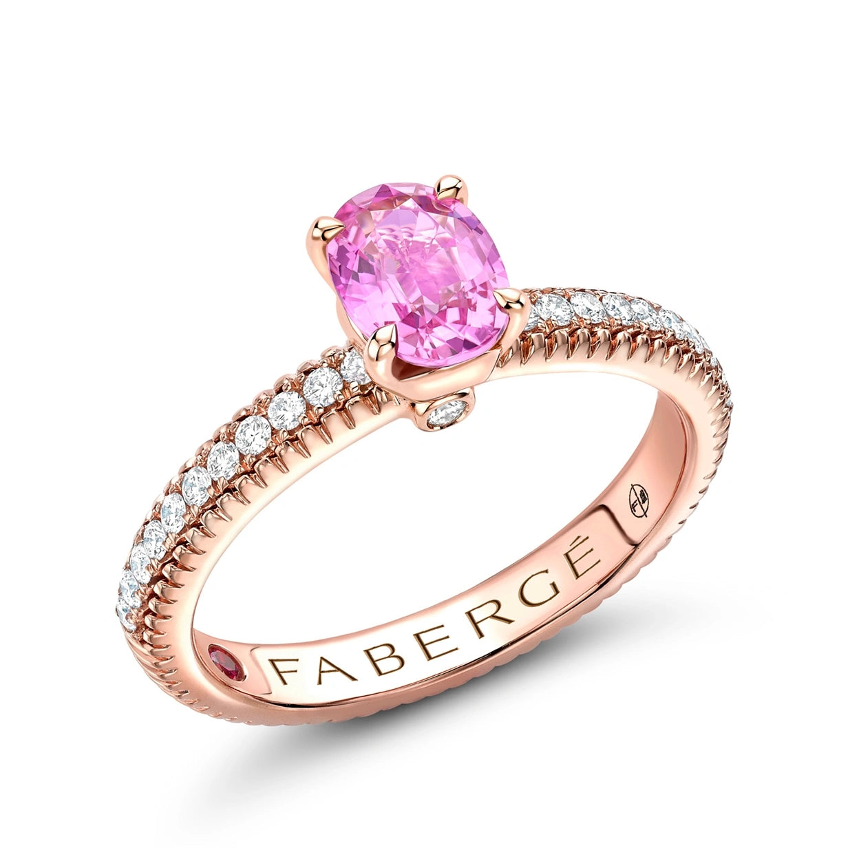 Colours of Love Rose Gold Pink Sapphire Fluted Ring with Diamond