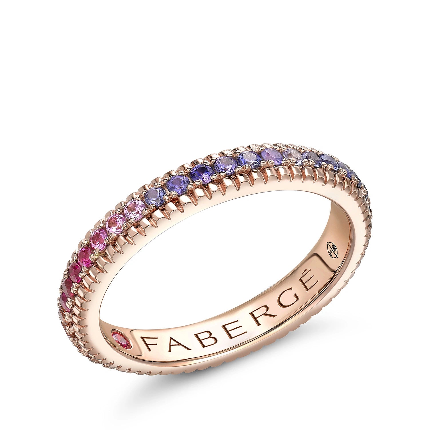 Colours of Love Rose Gold Rainbow Multicoloured Gemstone Fluted Eternity Ring Faberge