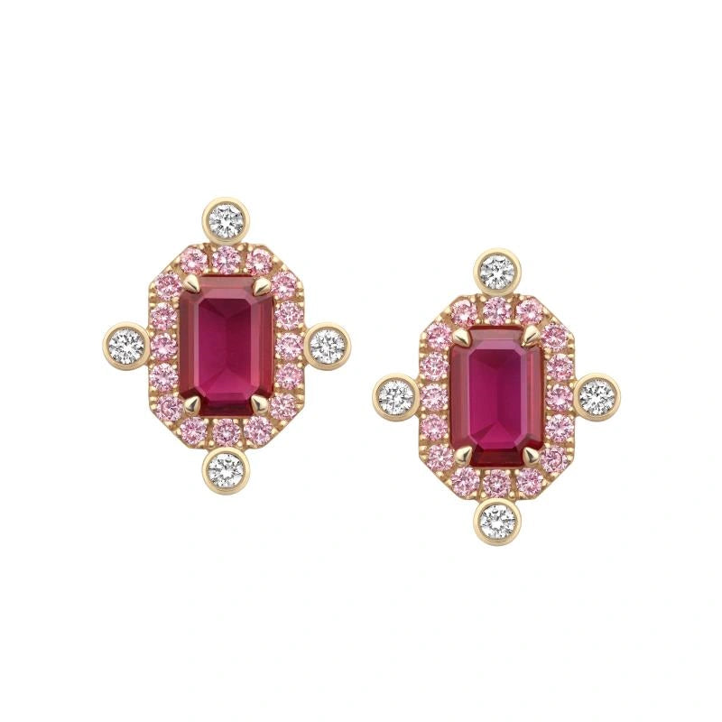 Rose Gold Ruby And Diamond Cluster Earrings Faberge Faberge