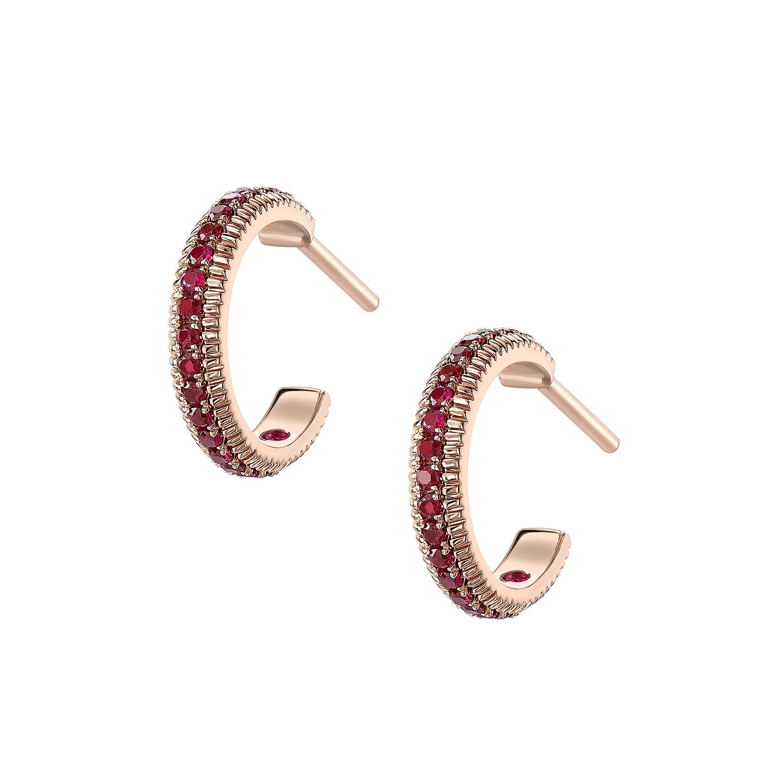 Rose Gold & Ruby Fluted Hoop Earrings | Fabergé
