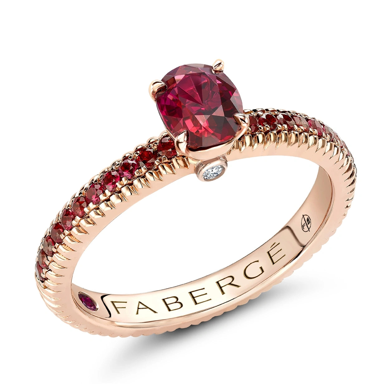 Rose Gold Ruby Fluted Ring with Ruby Shoulders | Fabergé