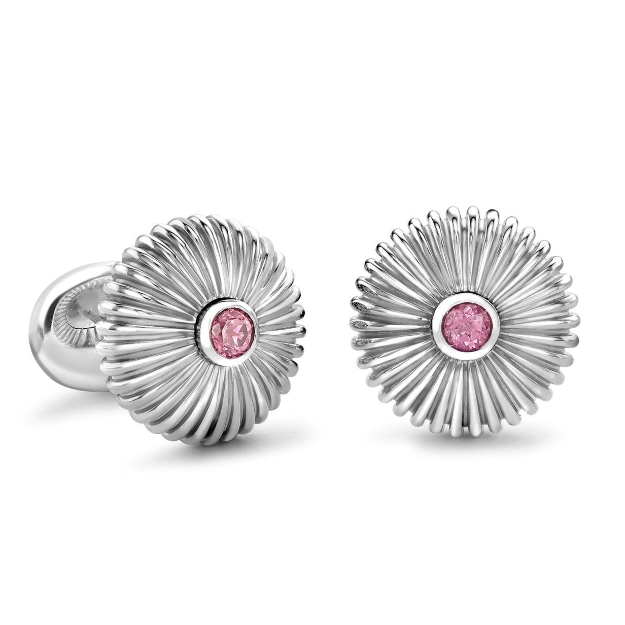 Colours of Love Sterling Silver Rhodochrosite Fluted Round Cufflinks | Fabergé