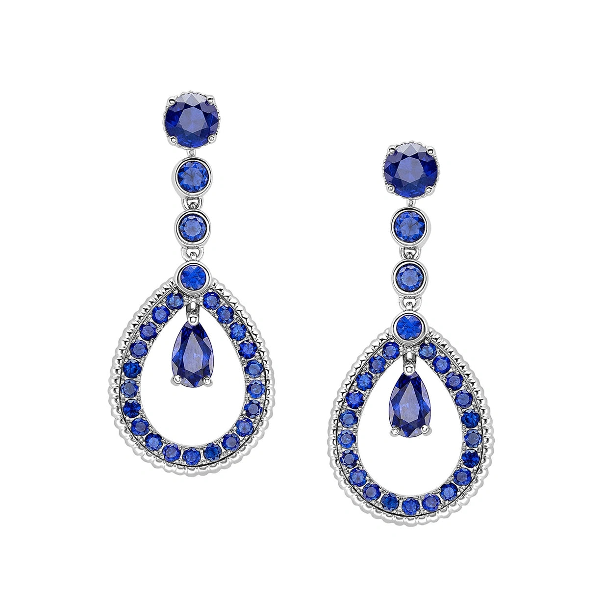 Colours of Love White Gold Blue Sapphire Teardrop Earrings Faberge