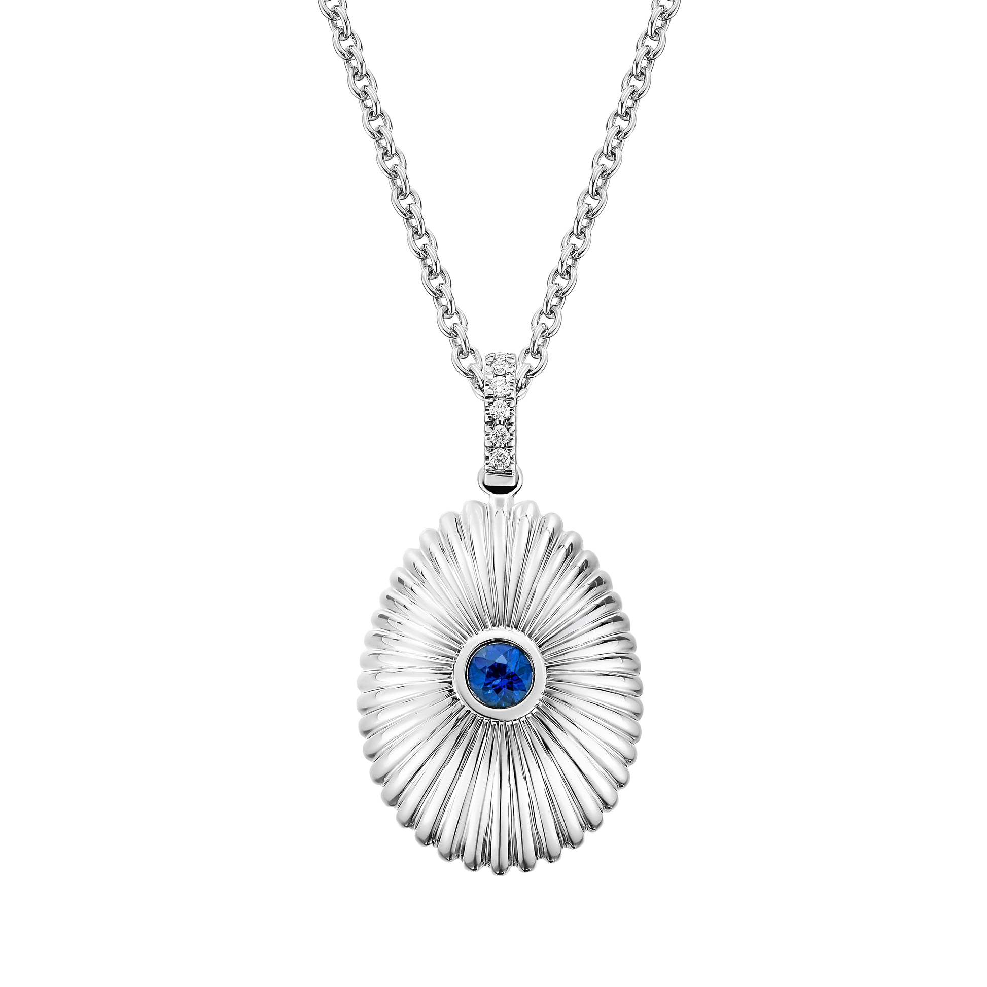 Colours Of Love White Gold Mini Fluted Blue Sapphire Egg Pendant
