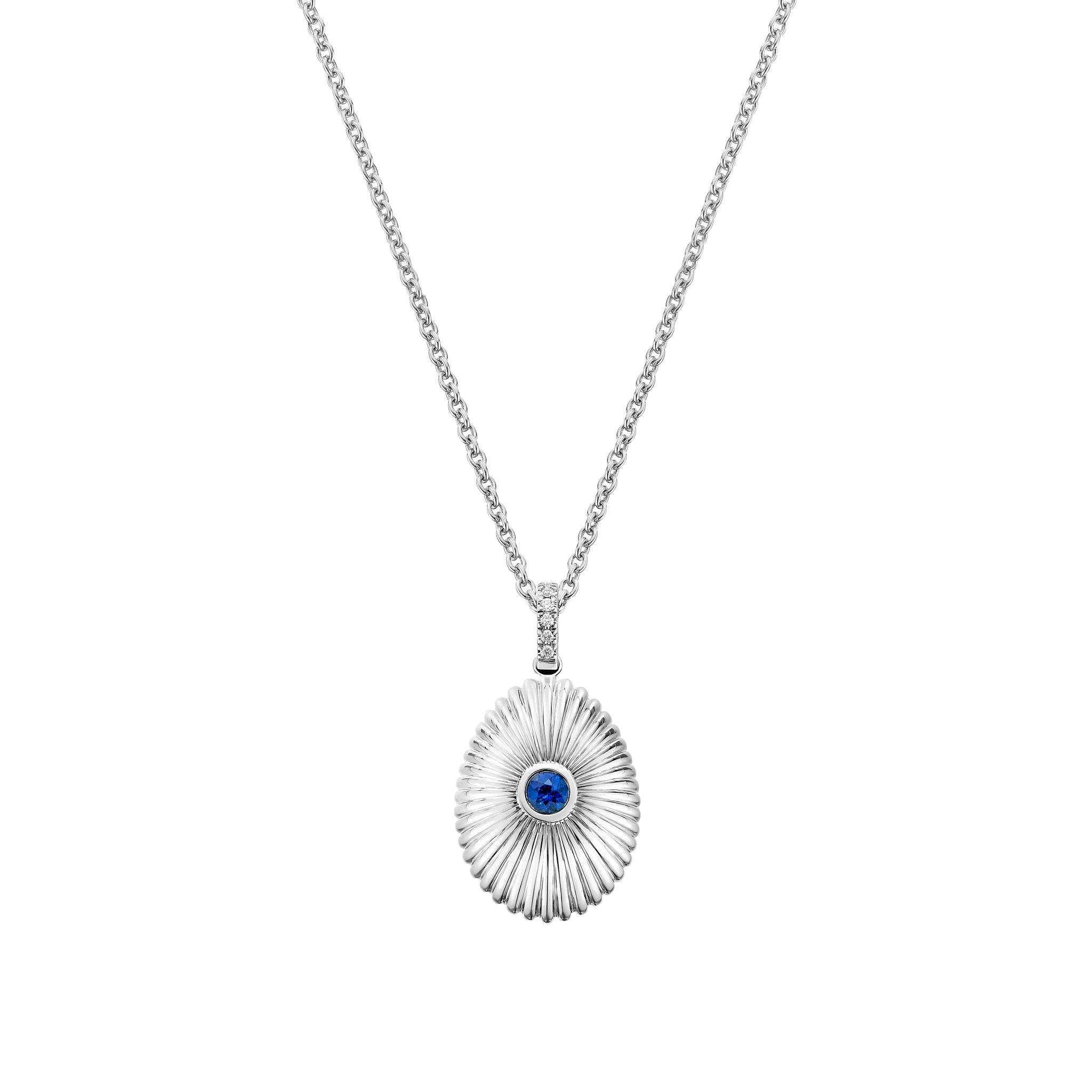 Colours Of Love White Gold Mini Fluted Blue Sapphire Egg Pendant