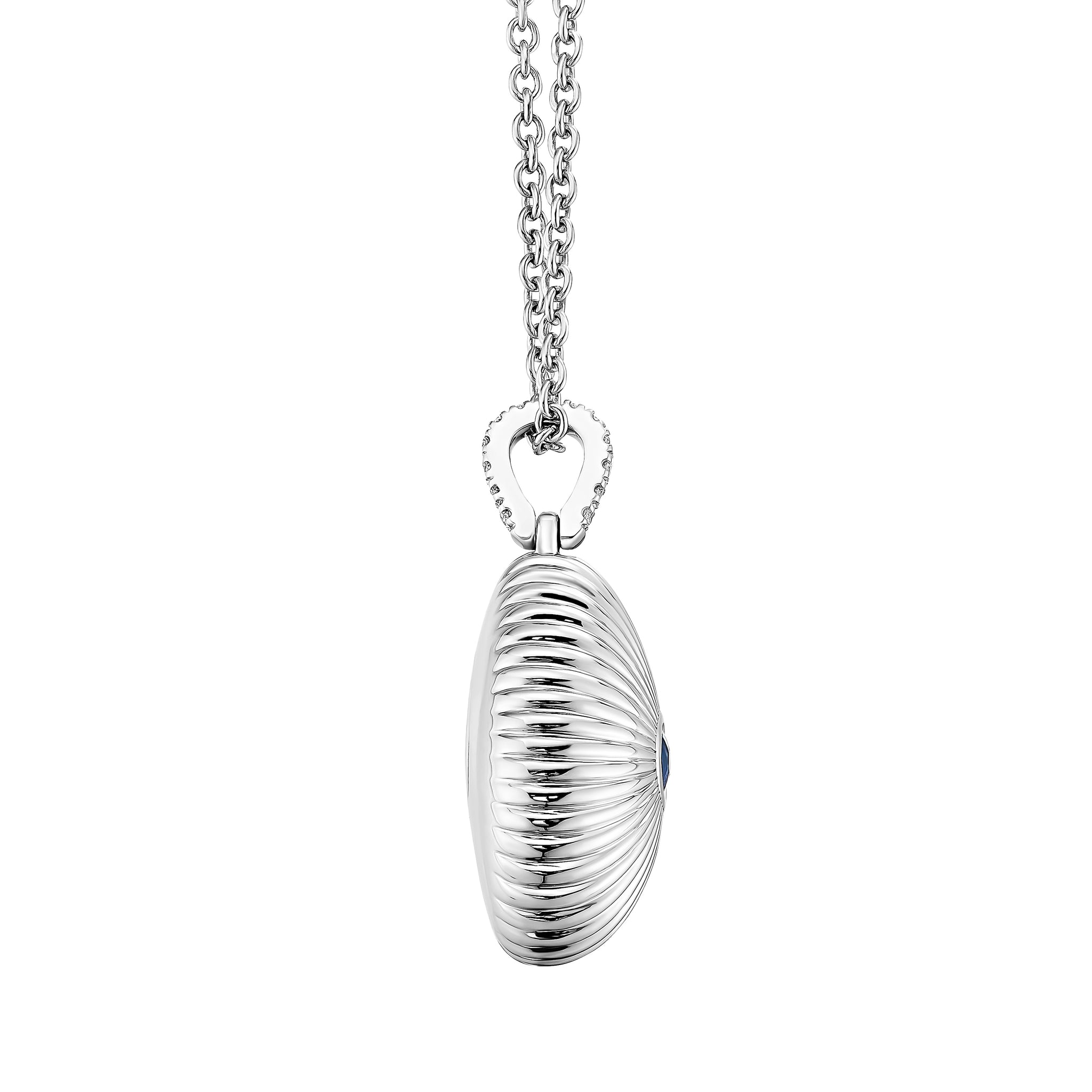 Colours Of Love White Gold Mini Fluted Blue Sapphire Egg Pendant