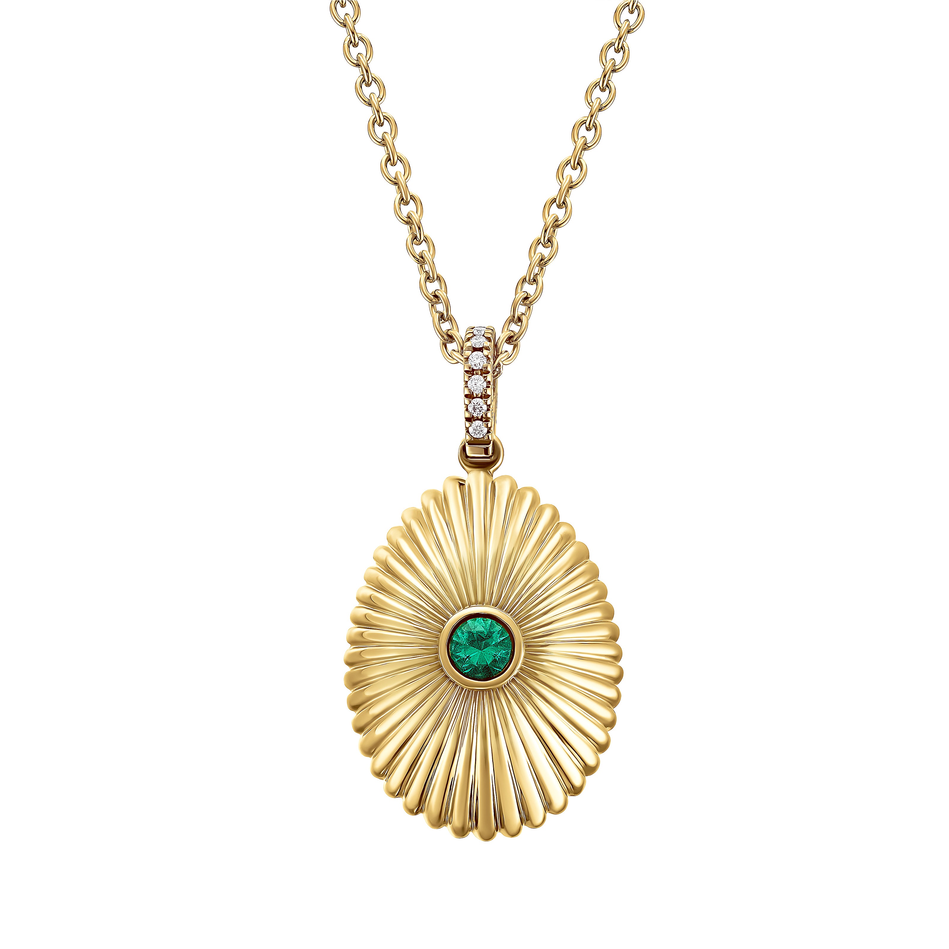 Colours Of Love Yellow Gold Mini Fluted Emerald Egg Pendant