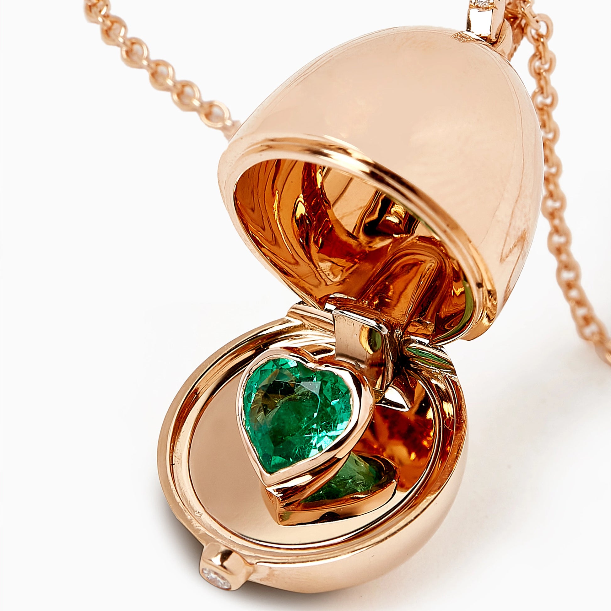 Faberge Essence Rose Gold Emerald Heart Surprise Locket Faberge FABERGE
