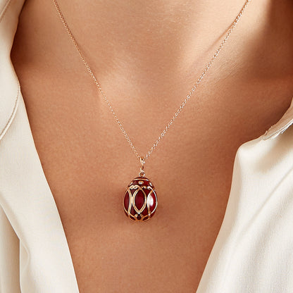Fabergé Heritage Red Guilloché Enamel Egg Pendant
