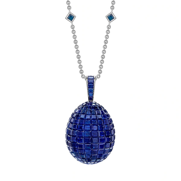 Fabergé Imperial White Gold Blue Sapphire Egg Pendant | Fabergé