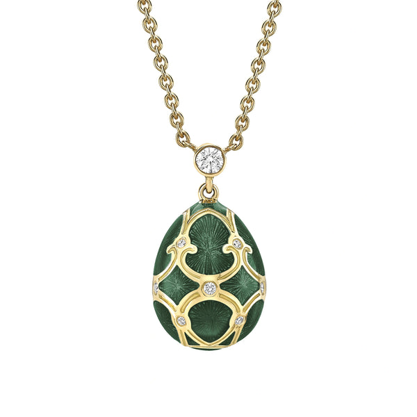 Heritage Yellow Gold Diamond Green Guilloché Enamel Petite Egg