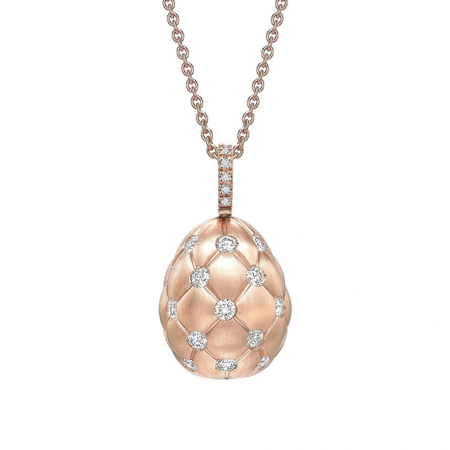 Treillage Brushed Rose Gold Diamond Set Egg Pendant Fabergé