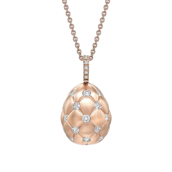 Treillage Brushed Rose Gold Diamond Set Egg Pendant Fabergé