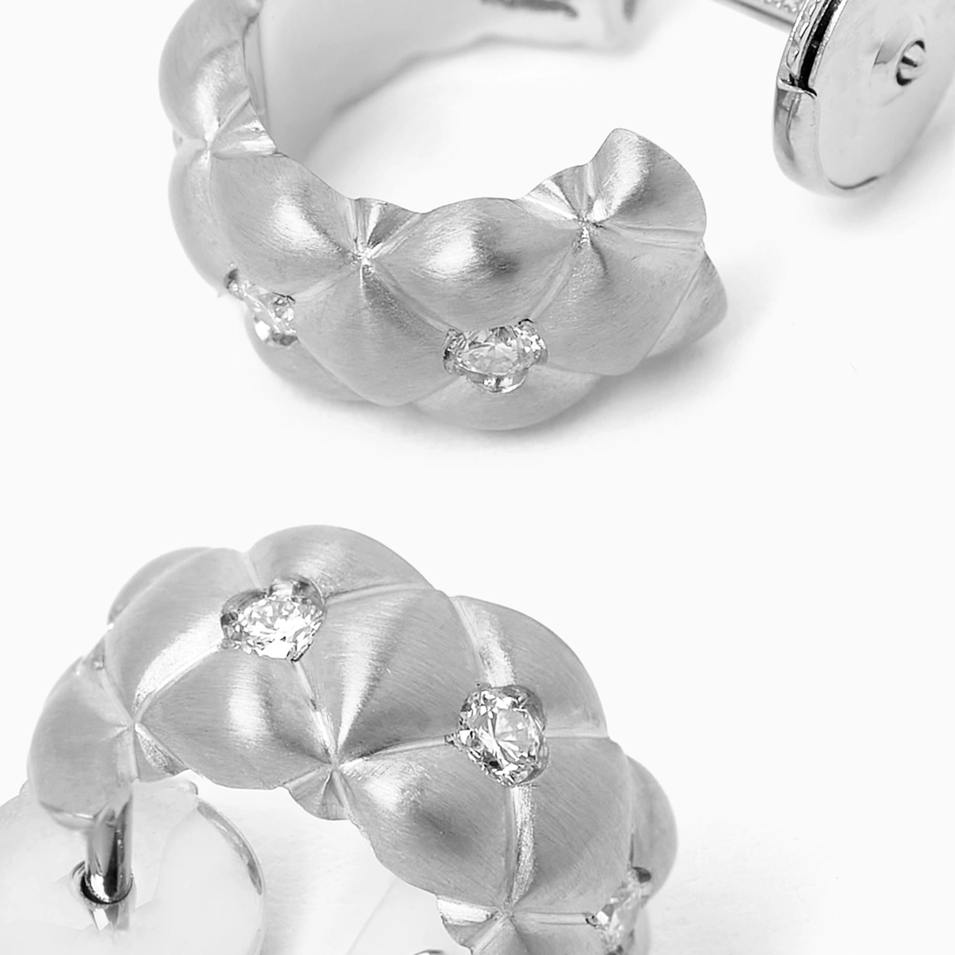Brushed White Gold Diamond Huggie Hoop Earrings | Fabergé