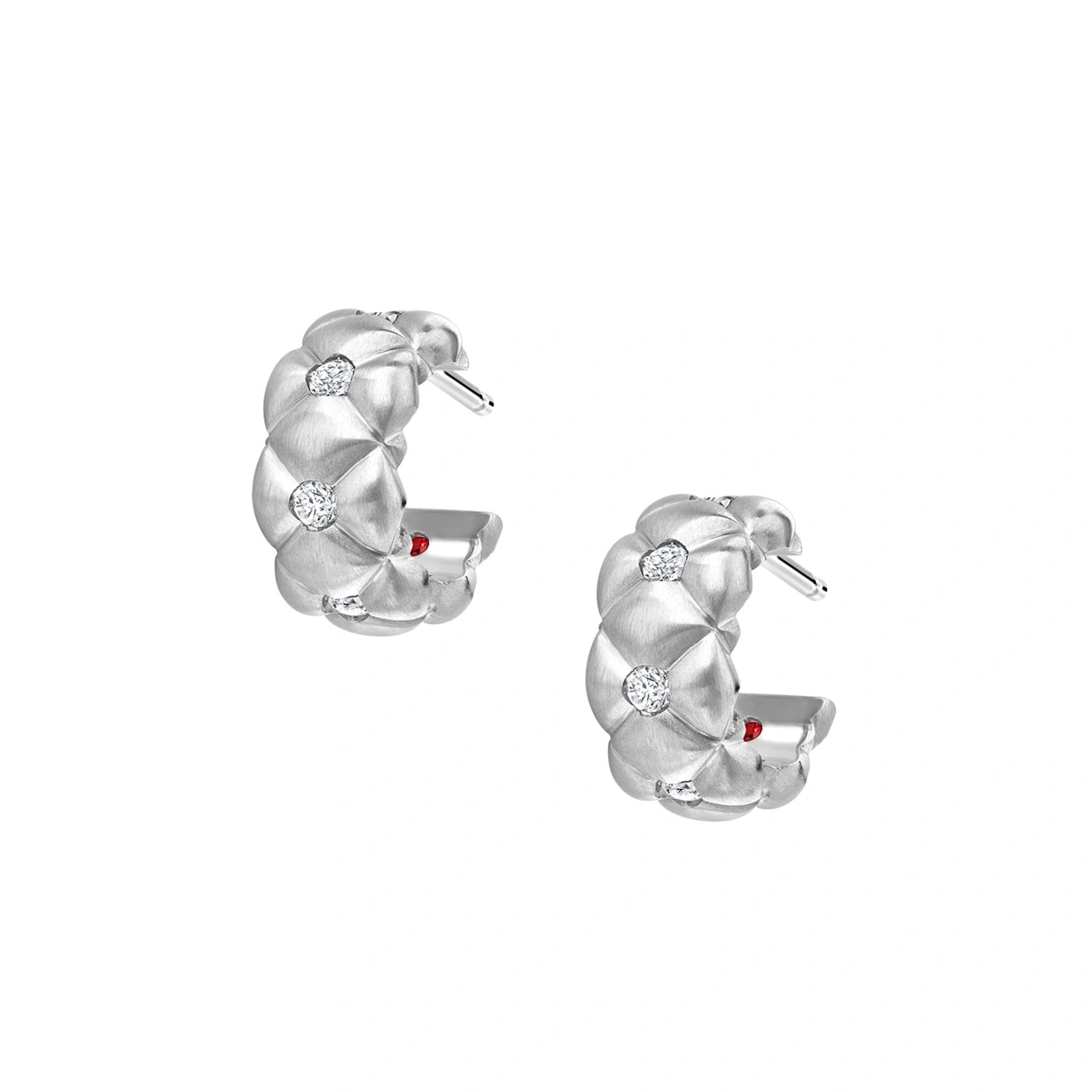 Brushed White Gold Diamond Huggie Hoop Earrings | Fabergé