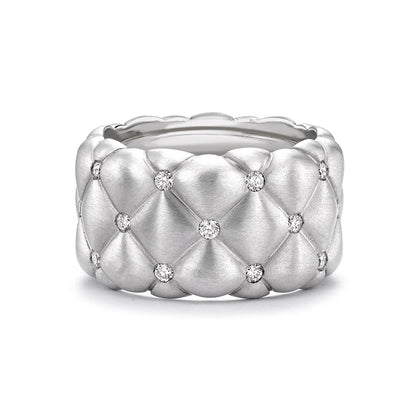 Treillage Brushed White Gold & Diamond Set Grand Ring | Fabergé